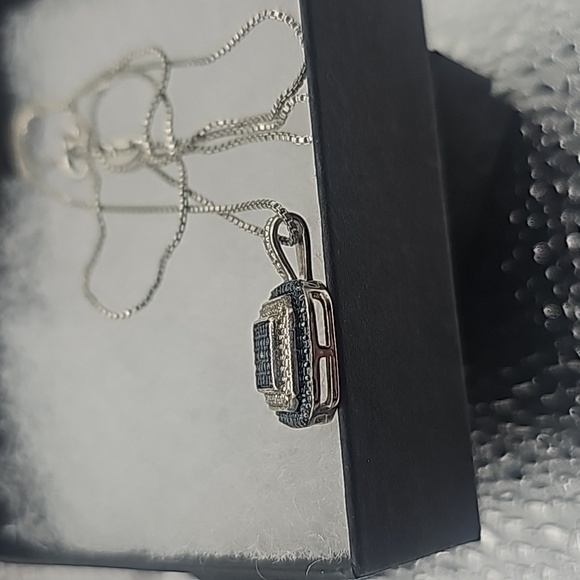 enuine Blue Diamond NecklaceNatural Diamond Accented Rhodium Over Brass - Picture 2 of 4